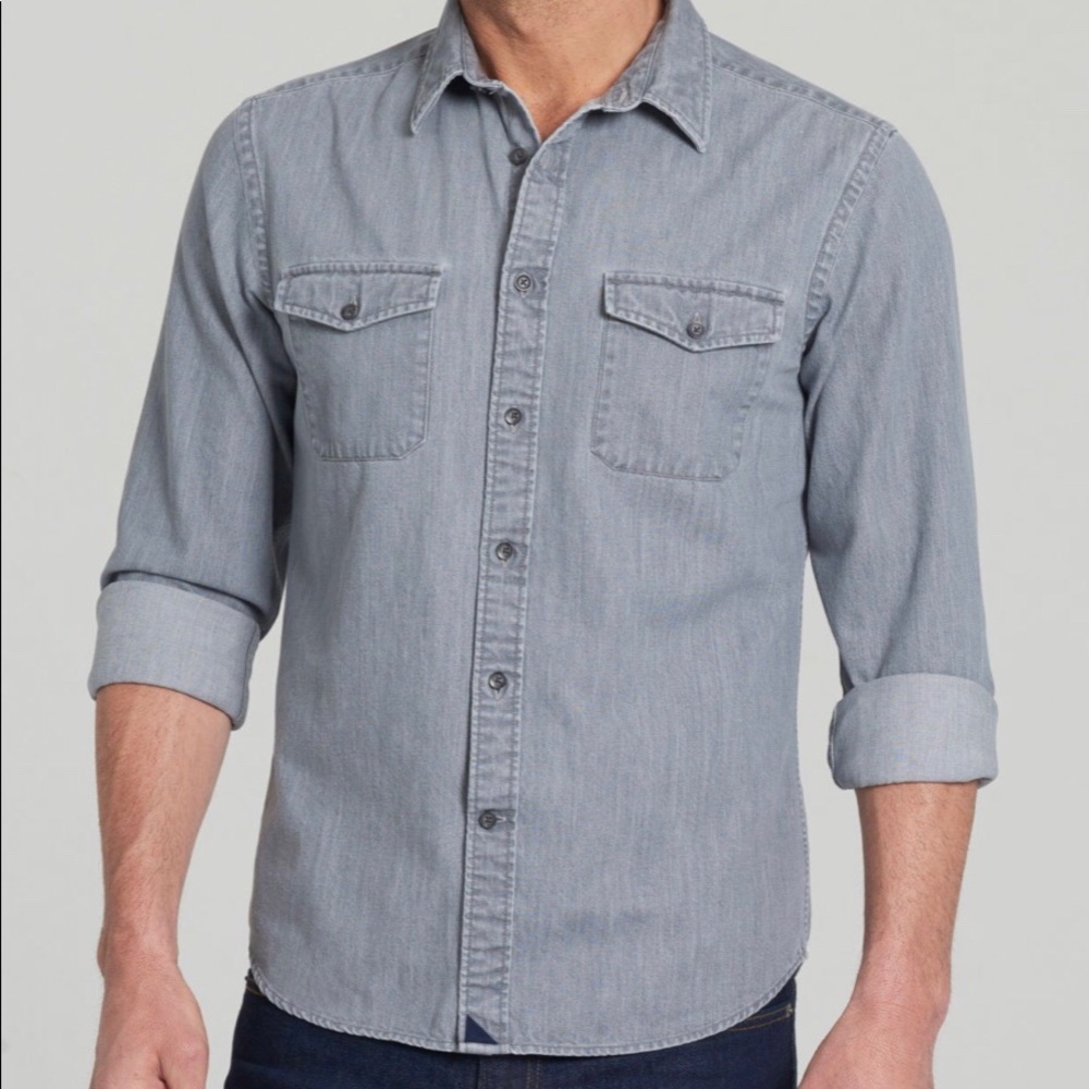 Mens Grey Denim Untuckit shirt